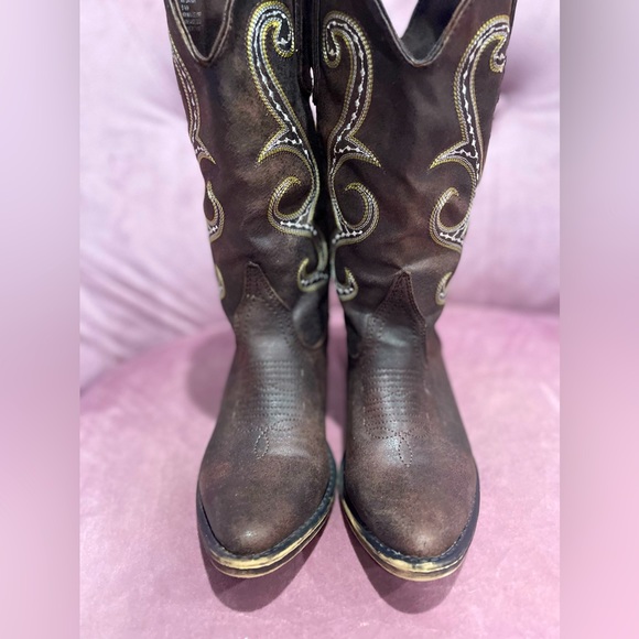 American Rag Shoes - American Rag Brown Heeled Boots with Gold and Silver Accents
